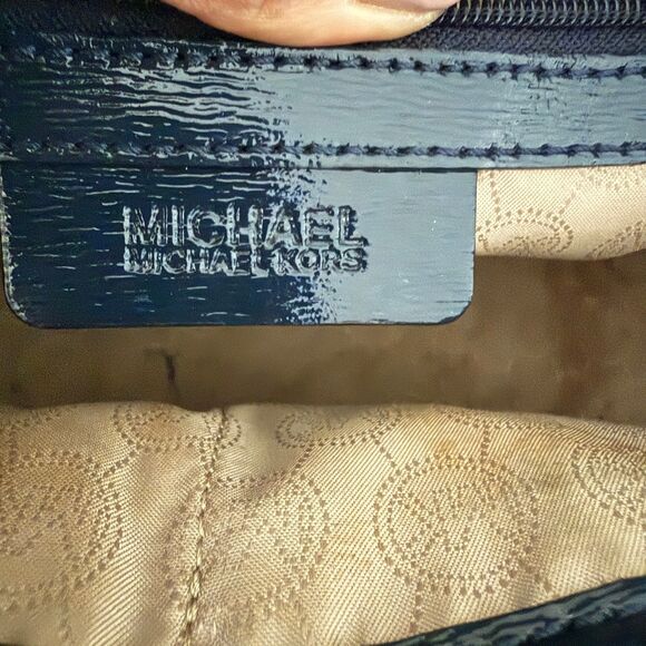 Michael Kors Selma Blue Patent Leather Tote Satchel Bag (stains) - Picture 4 of 8